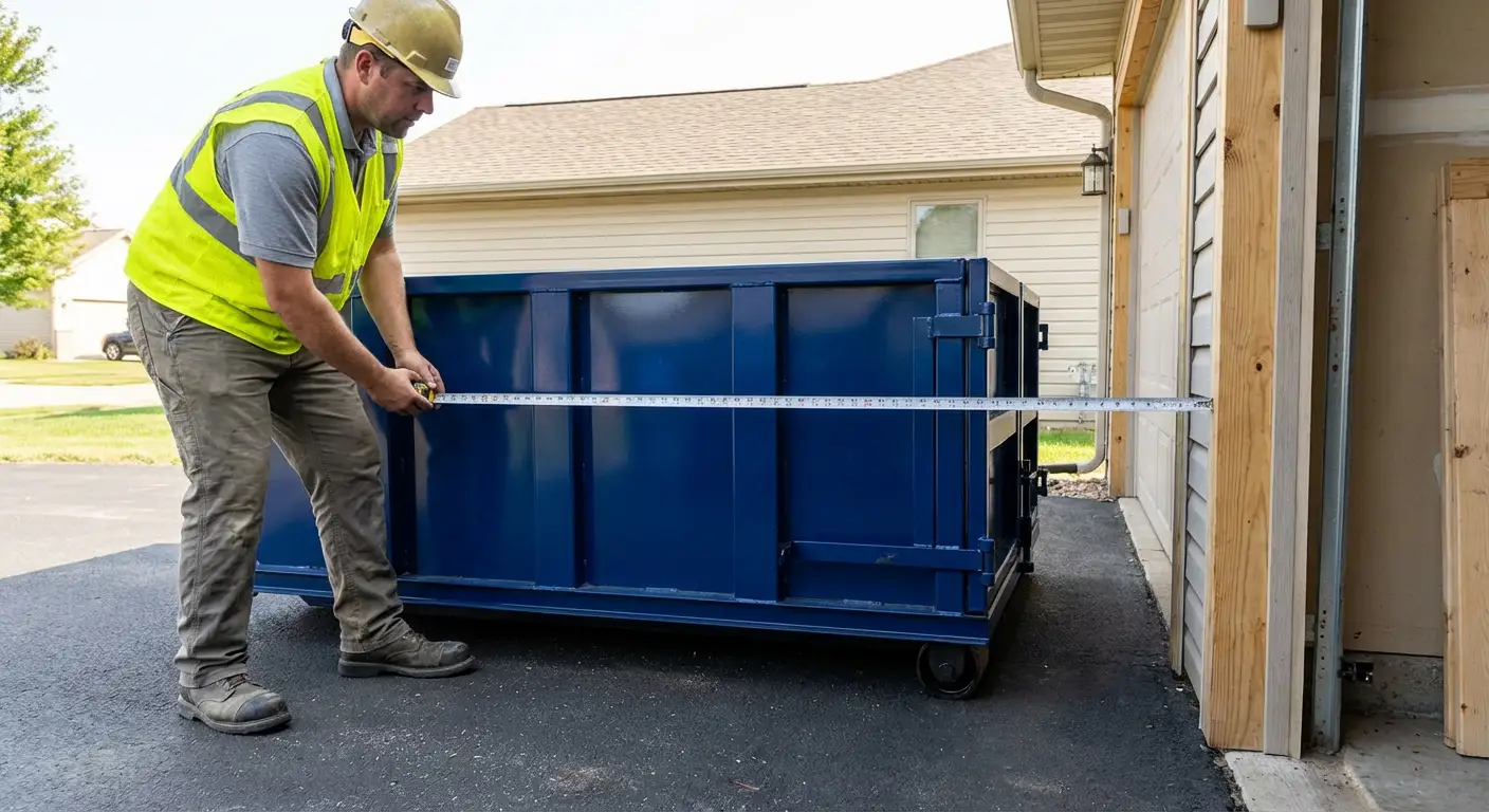 Site assessment for dumpster placement showing clearance requirements in Carlsbad, CA