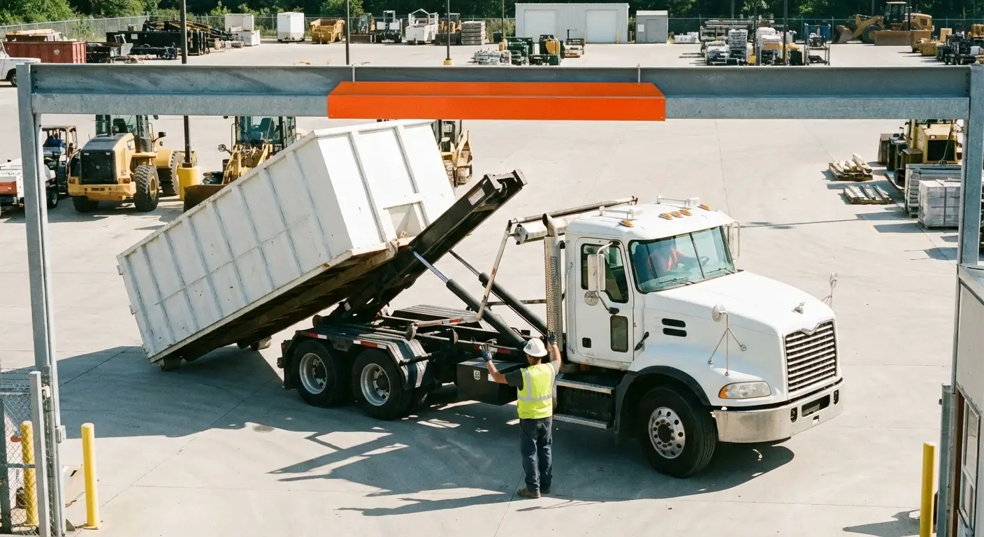Commercial dumpster delivery truck specifications and clearance requirements in Carlsbad, CA