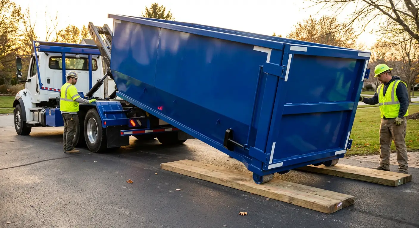 Dumpster delivery on driveway in Carlsbad, CA